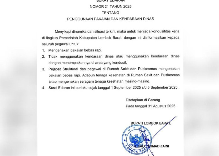 Jelang Aksi ‘Panggilan Revolusi’, Bupati Lobar Larang ASN Gunakan Kendaraan Dinas